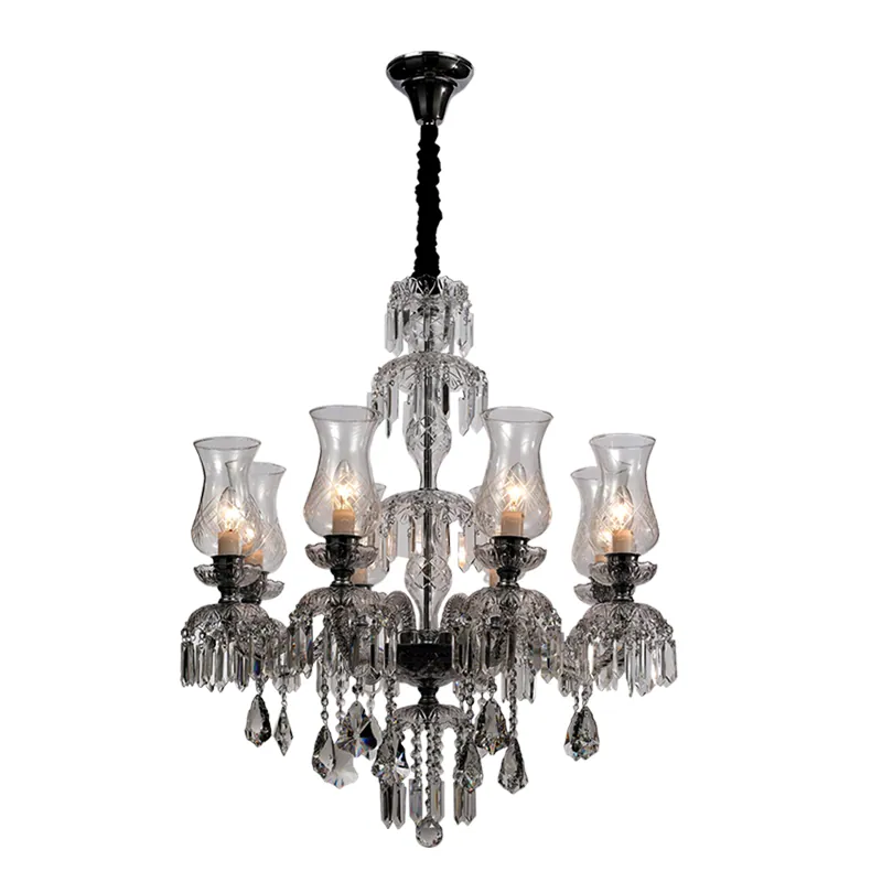 Crystal Majesty Chrome Candle Arm Chandelier