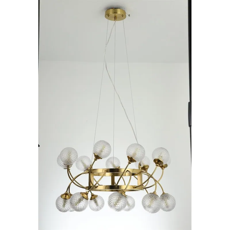 Golden Radiance Glass Brass Chandelier