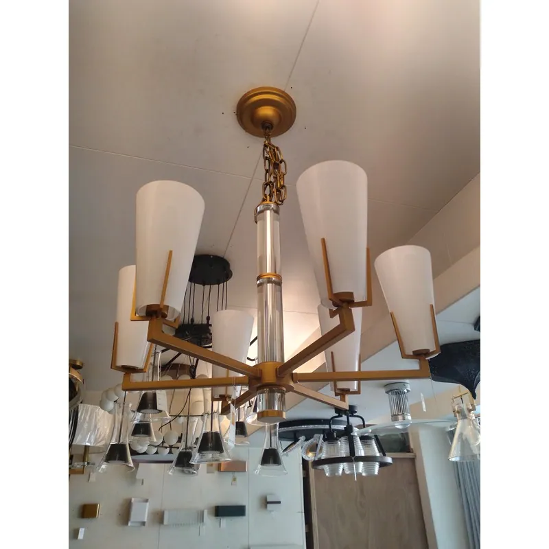 Golden Radiance White Glass Chandelier