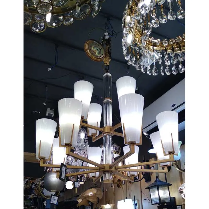 Golden White Glass Multiple Layer Chandelier
