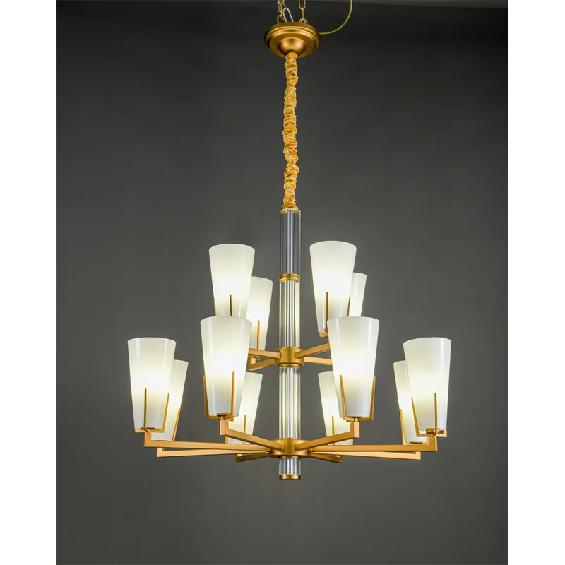 Golden White Glass Multiple Layer Chandelier