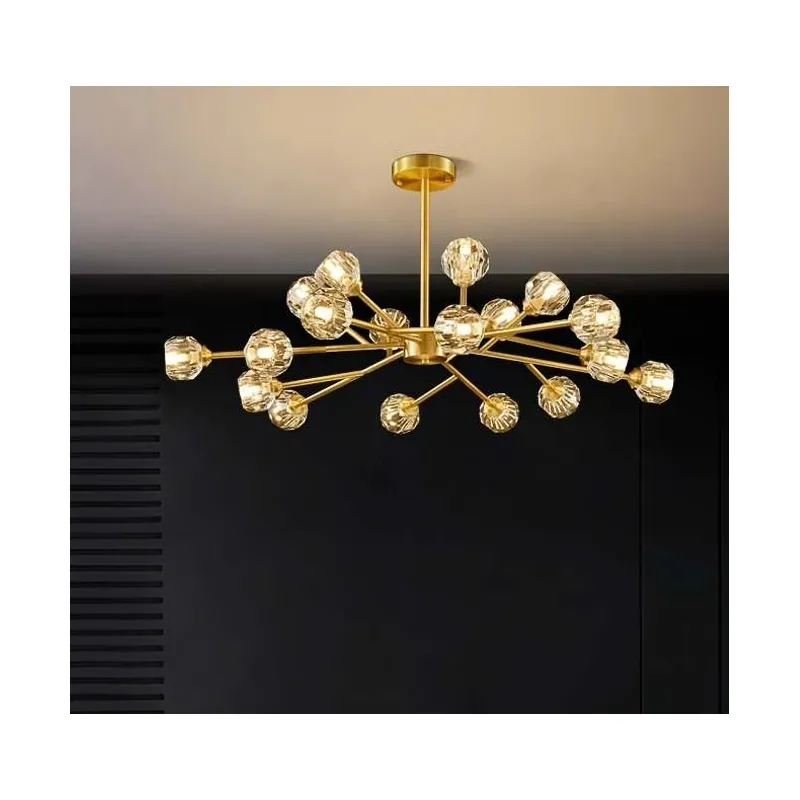 Antique Brass Crystal Cluster Chandelier