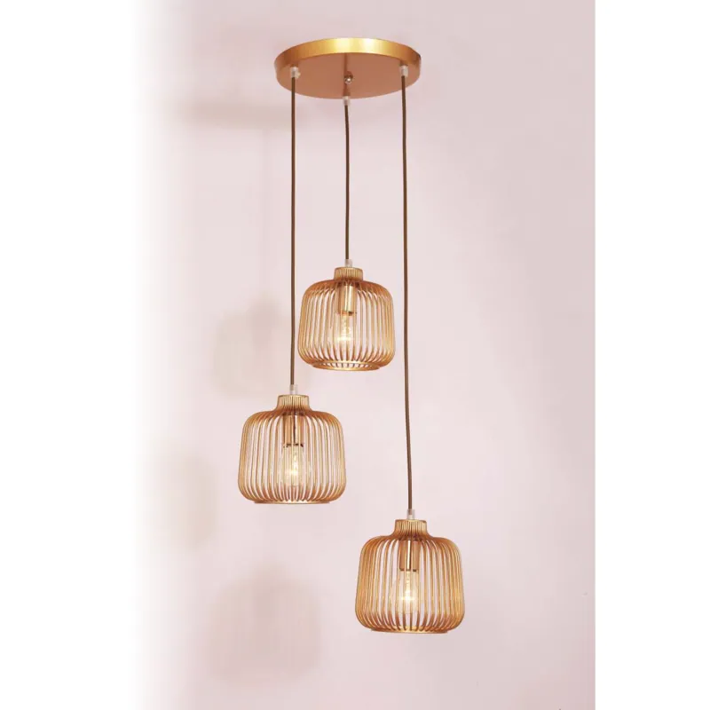 Golden Ribbed Cascade Cluster Pendant Light