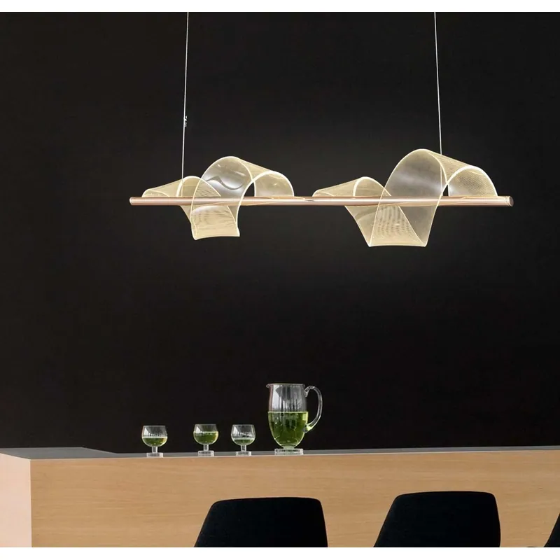 Golden Ribbon Flow Linear Pendant Light