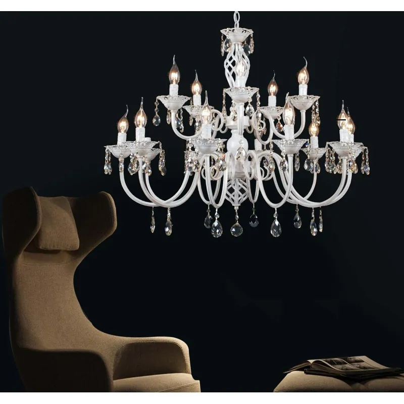 Luminous White Gold Crystal Chandelier