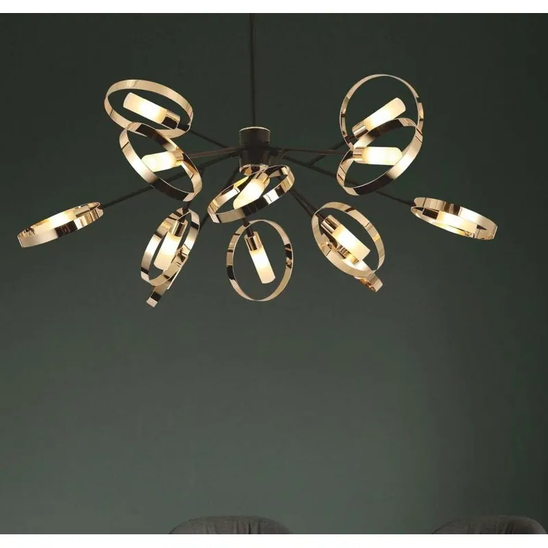 Modern French Gold Black Glass Chandelier