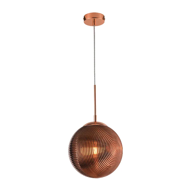 Rose Gold Fluted Orb Pendant Light