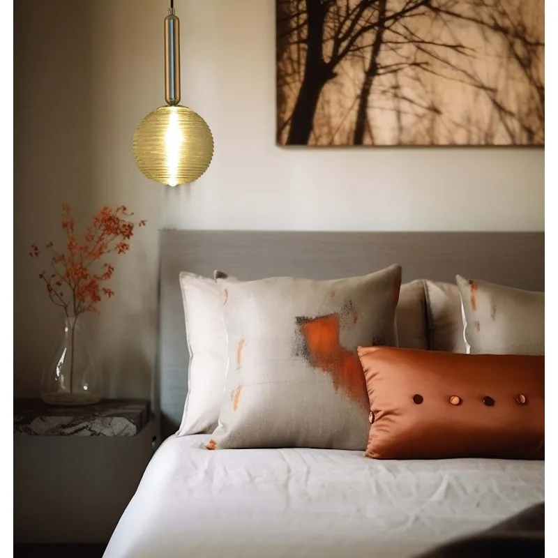 Amber Ribbed Orb Pendant Light