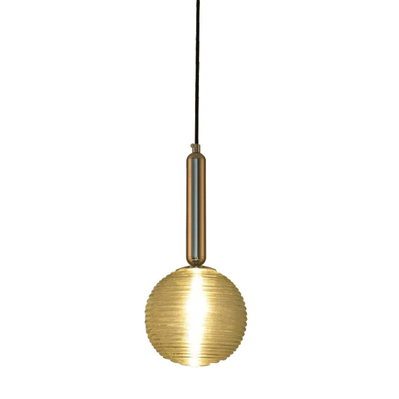 Amber Ribbed Orb Pendant Light