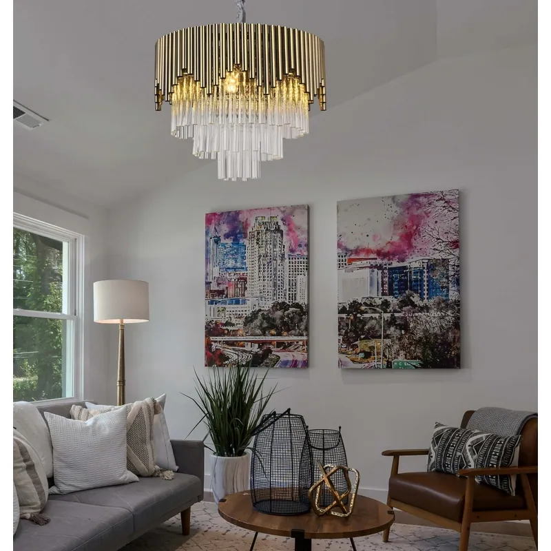 Bronze Cascade Glass Pendant Chandelier