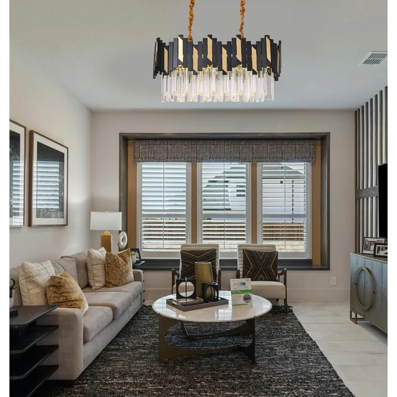 Elegant Black and Gold Crystal Cascade Chandelier