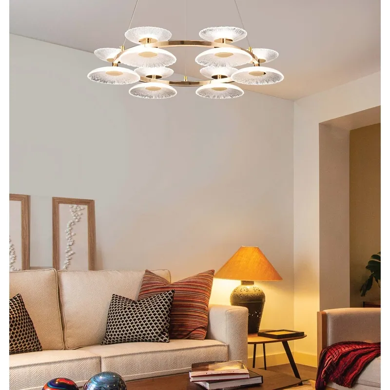 Golden Halo Glass Pendant Chandelier
