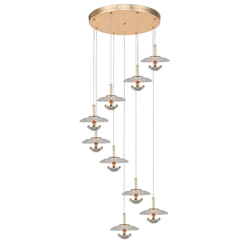 Golden Orbit Spiral Cluster Pendant Light