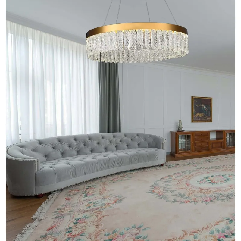 Opulent Gold and Crystal Halo Chandelier