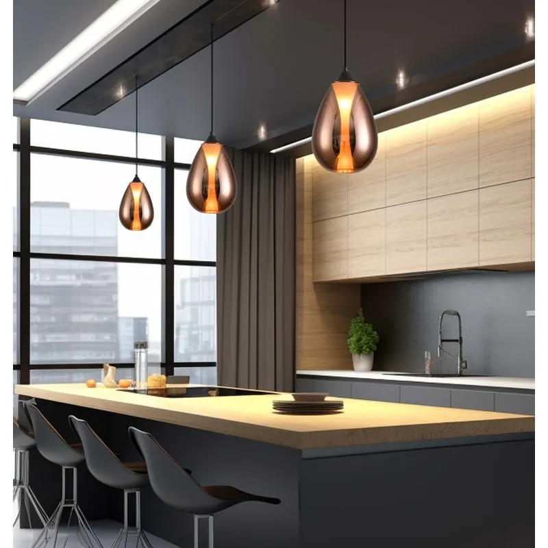 Rose Gold Dewdrop Glass Pendant Light