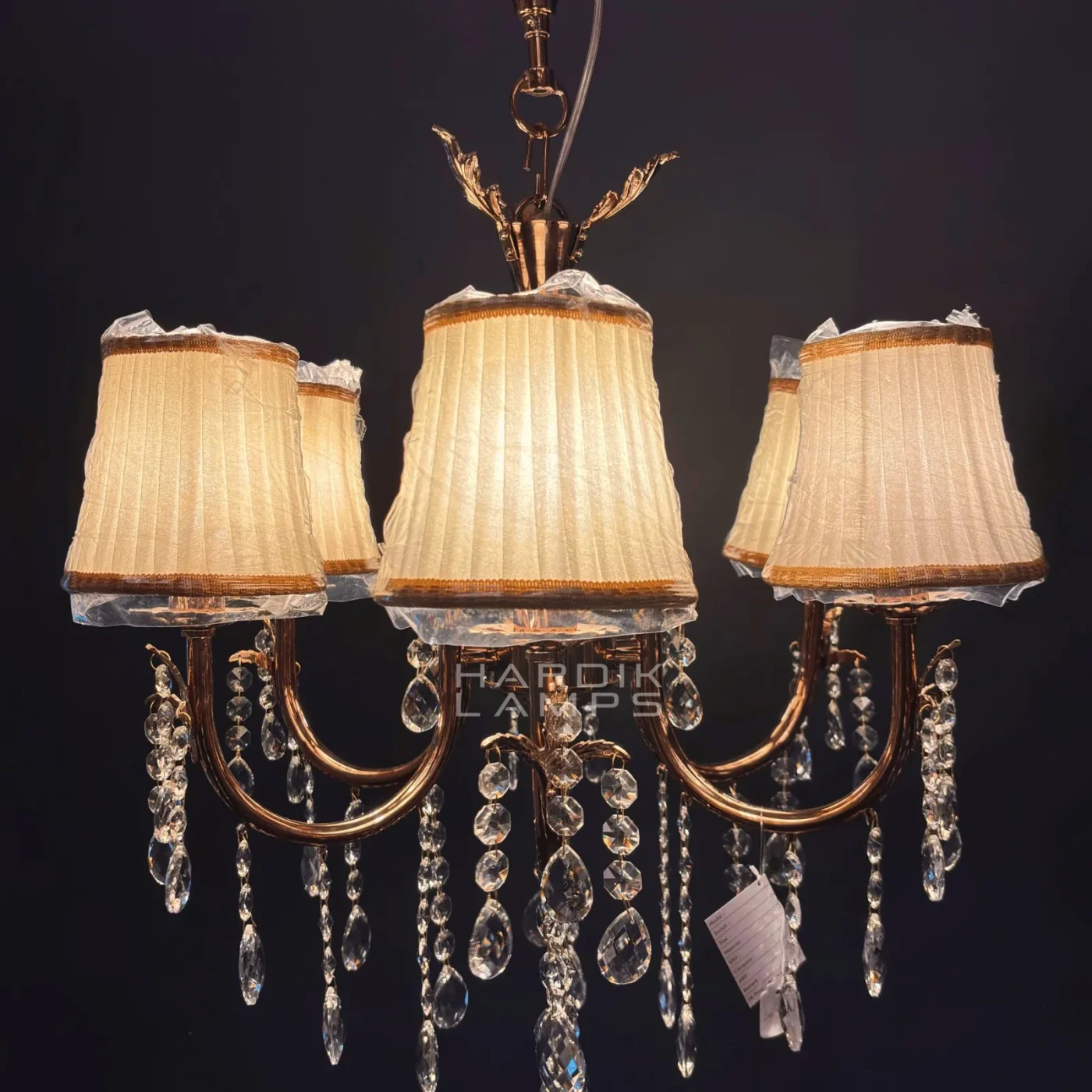 Vintage Muse Brass Crystal Fabric Chandelier