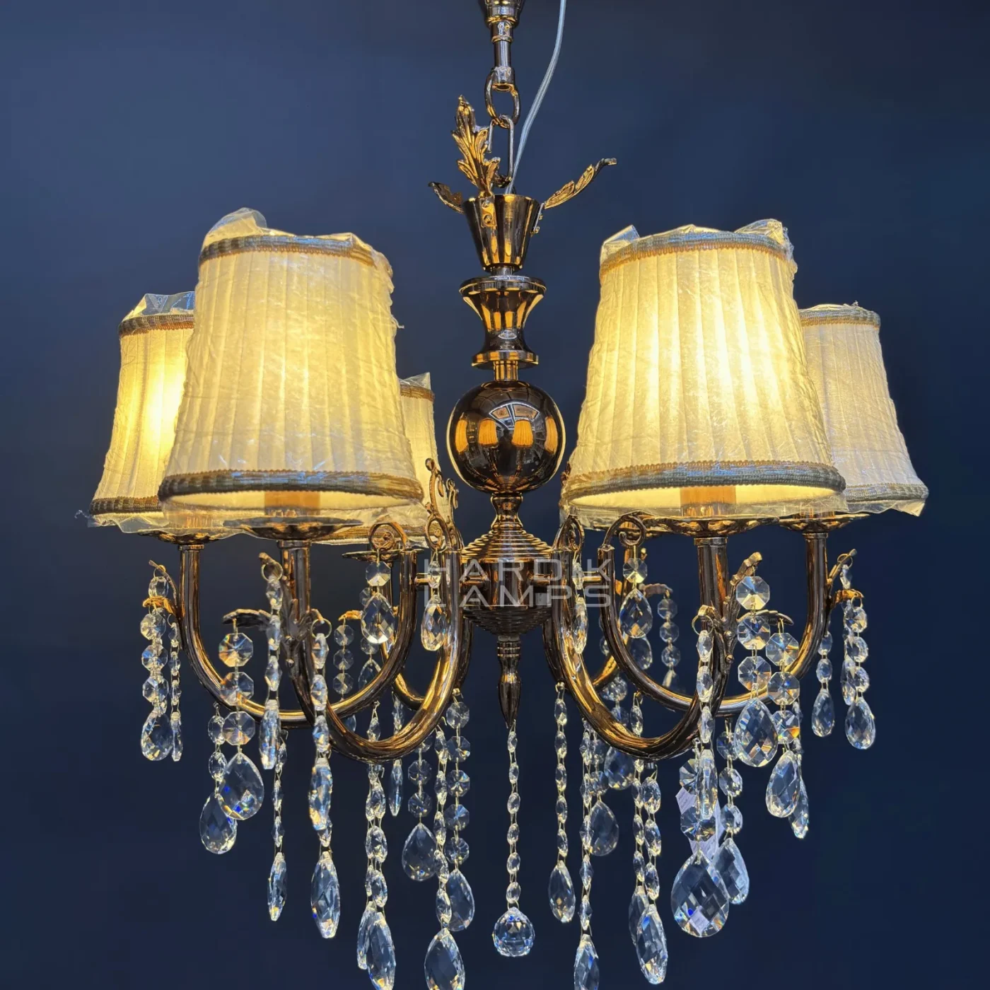 Vintage Muse Brass Crystal Fabric Chandelier