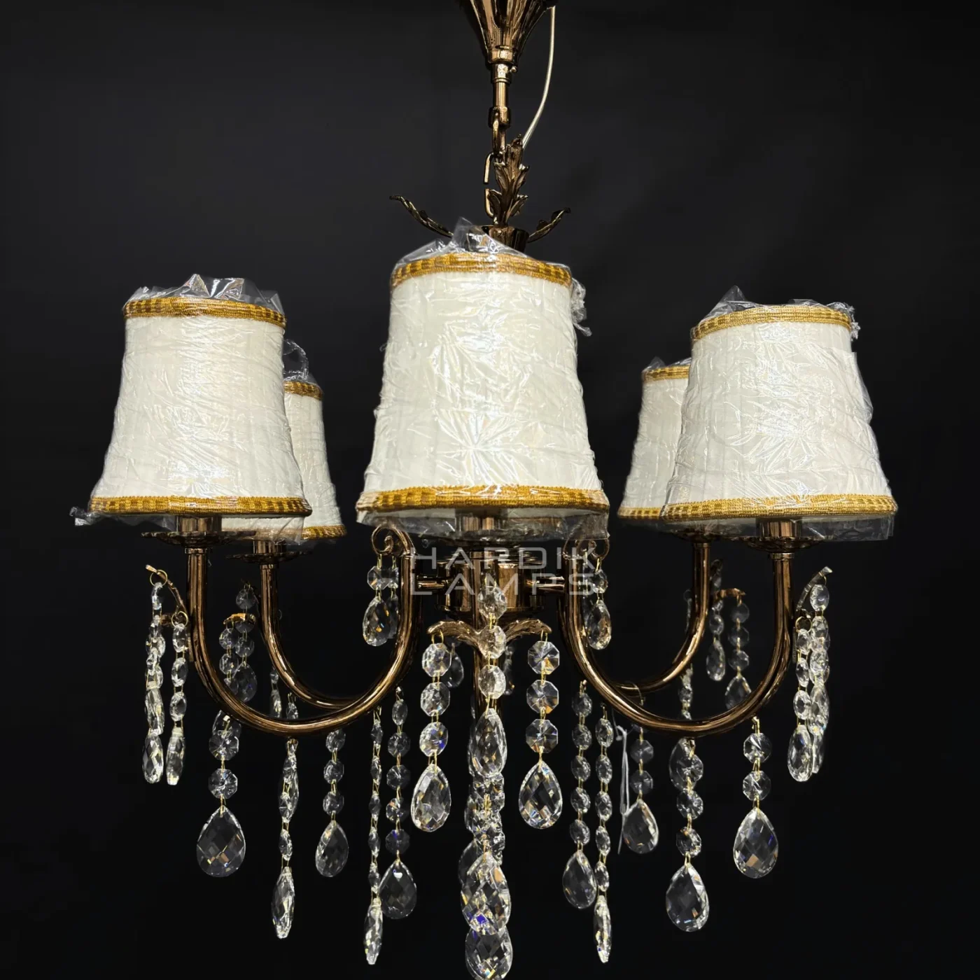 Vintage Muse Brass Crystal Fabric Chandelier