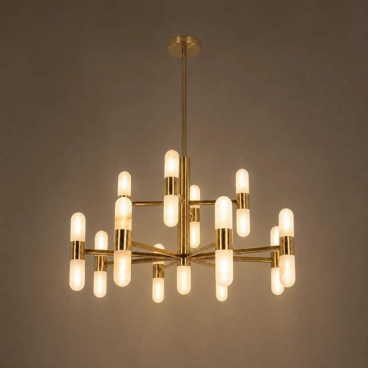 Onyx Sputnik Two-Tier Chandelier — lights on