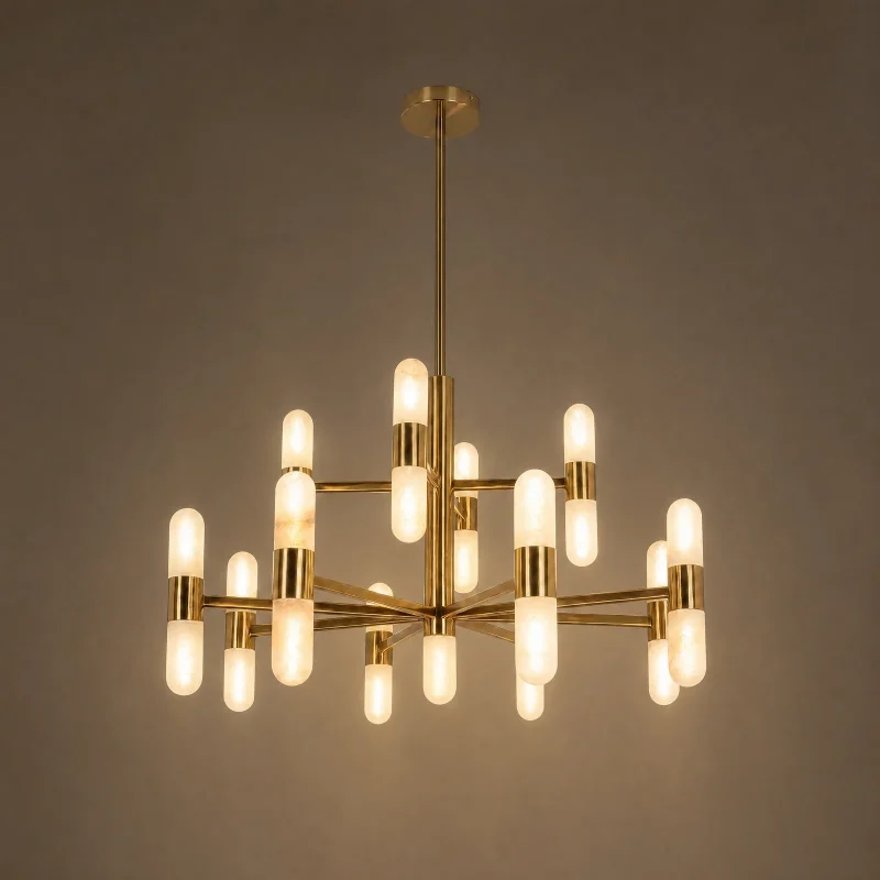 Onyx Sputnik Two-Tier Chandelier — lights on