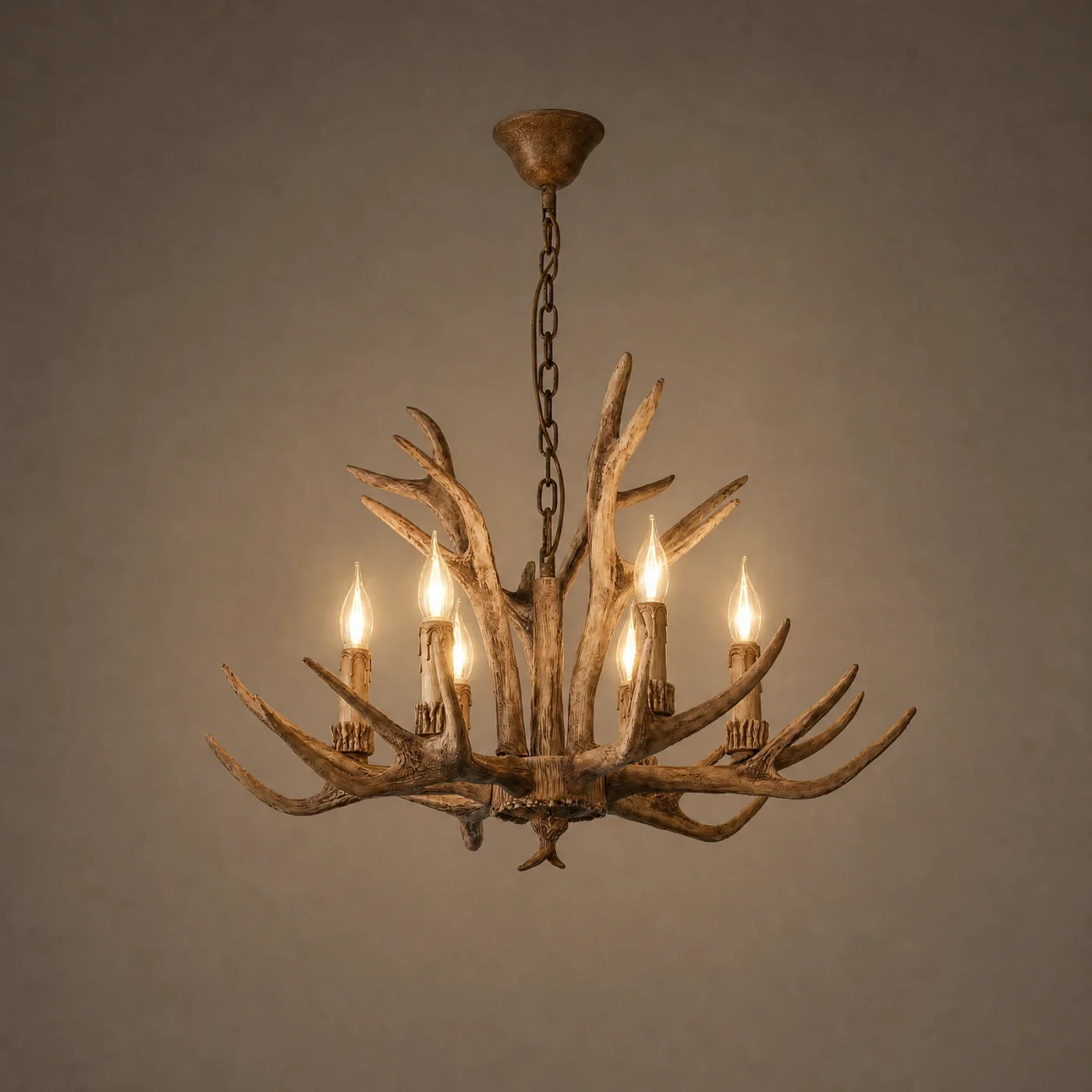 Antler Lodge Chandelier — lights on