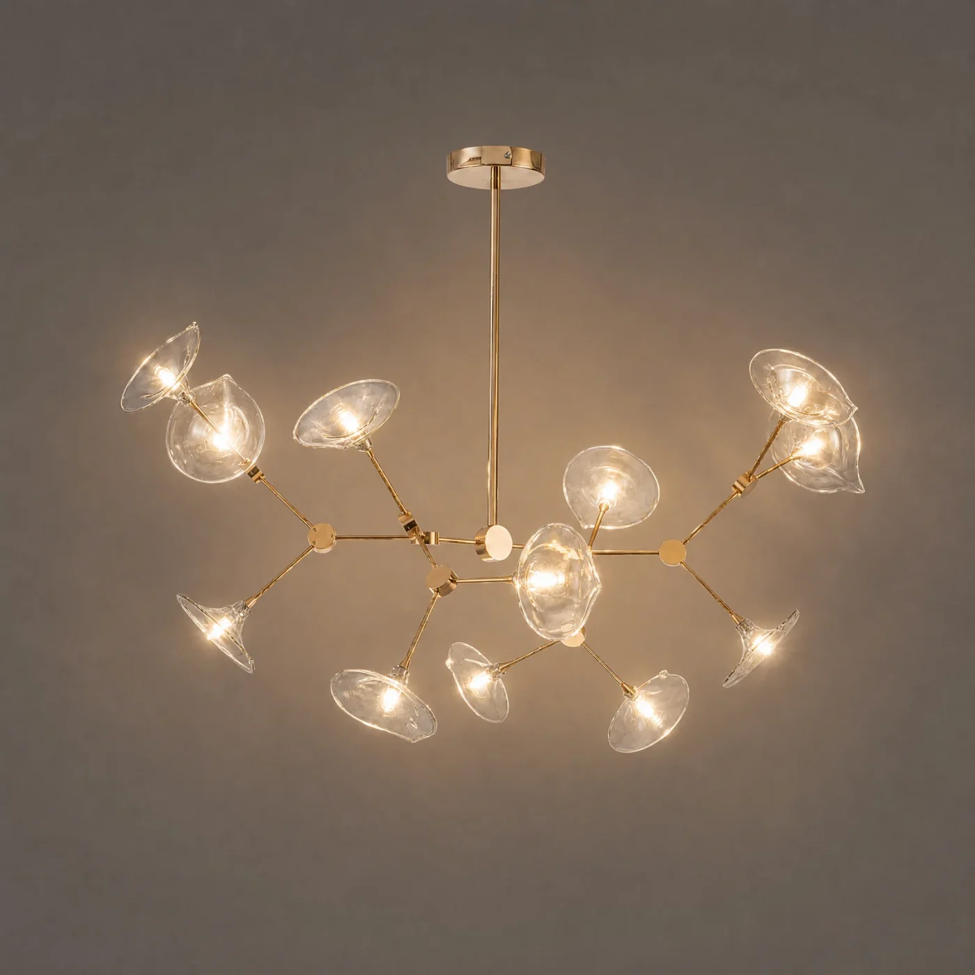 Blossom Glass Cup Chandelier — lights on