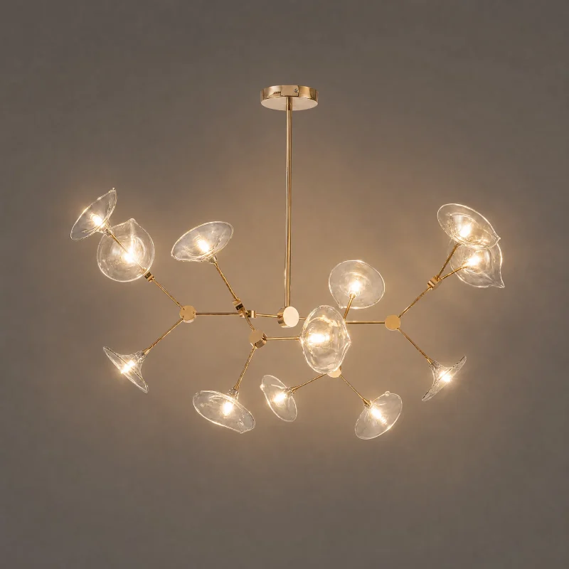Blossom Glass Cup Chandelier — lights on