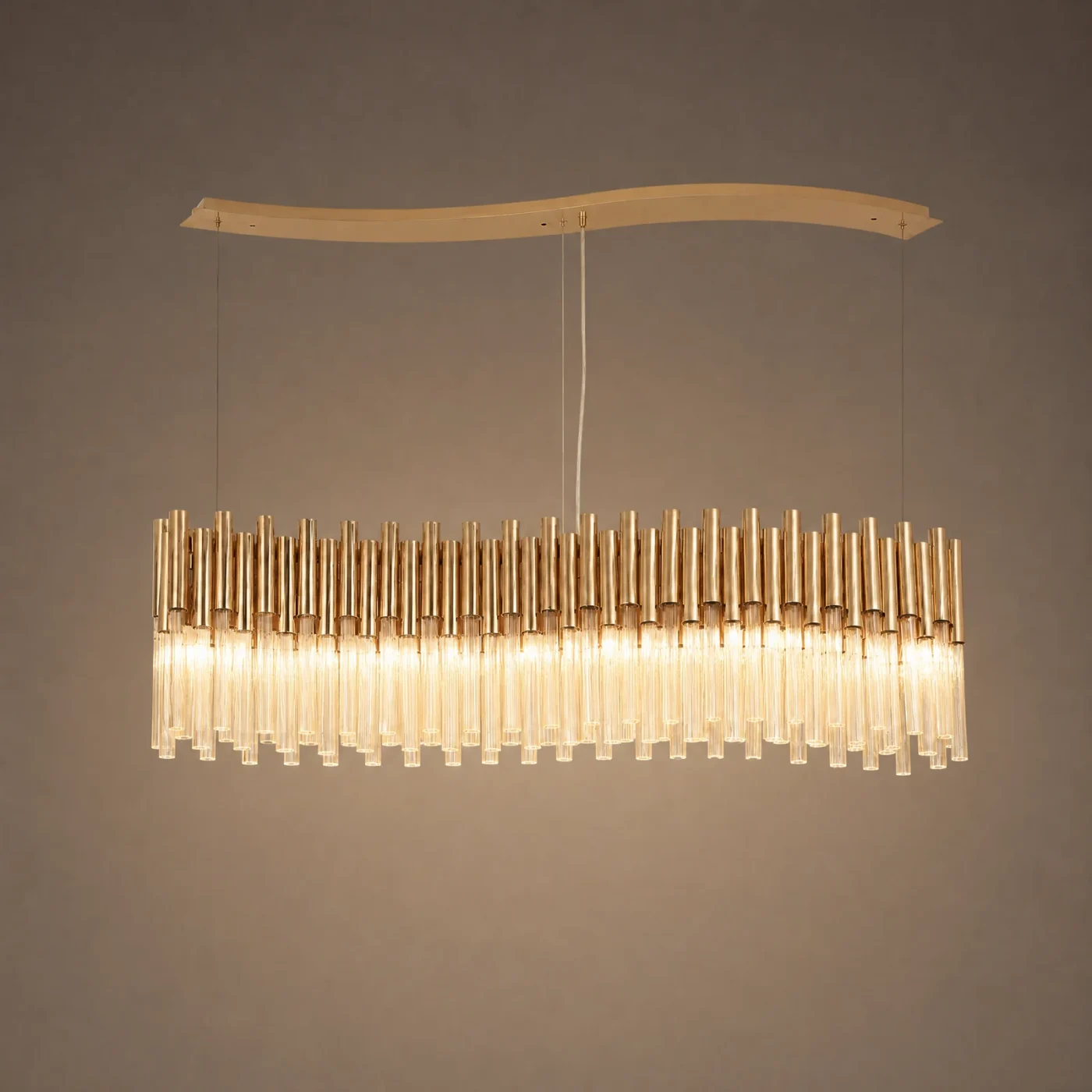 Cadenza Wave Linear Chandelier — lights on