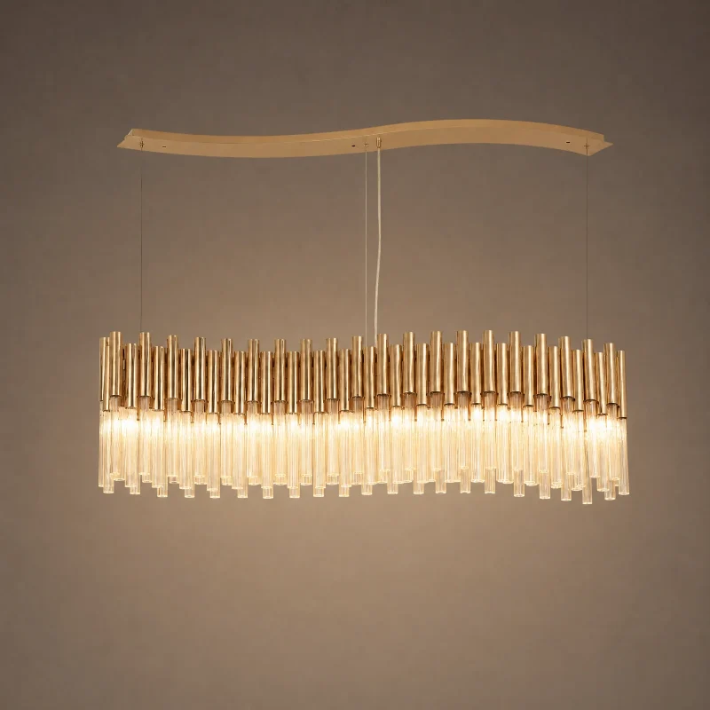 Cadenza Wave Linear Chandelier — lights on