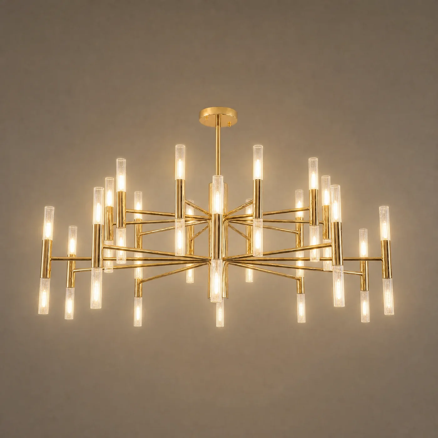 Candela Tube Chandelier — lights on