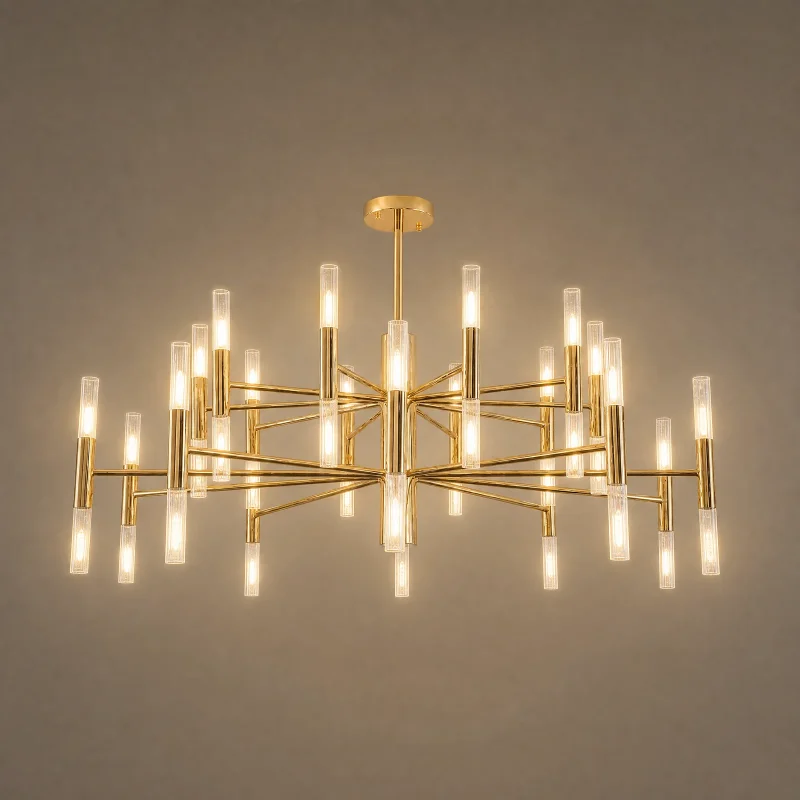 Candela Tube Chandelier — lights on