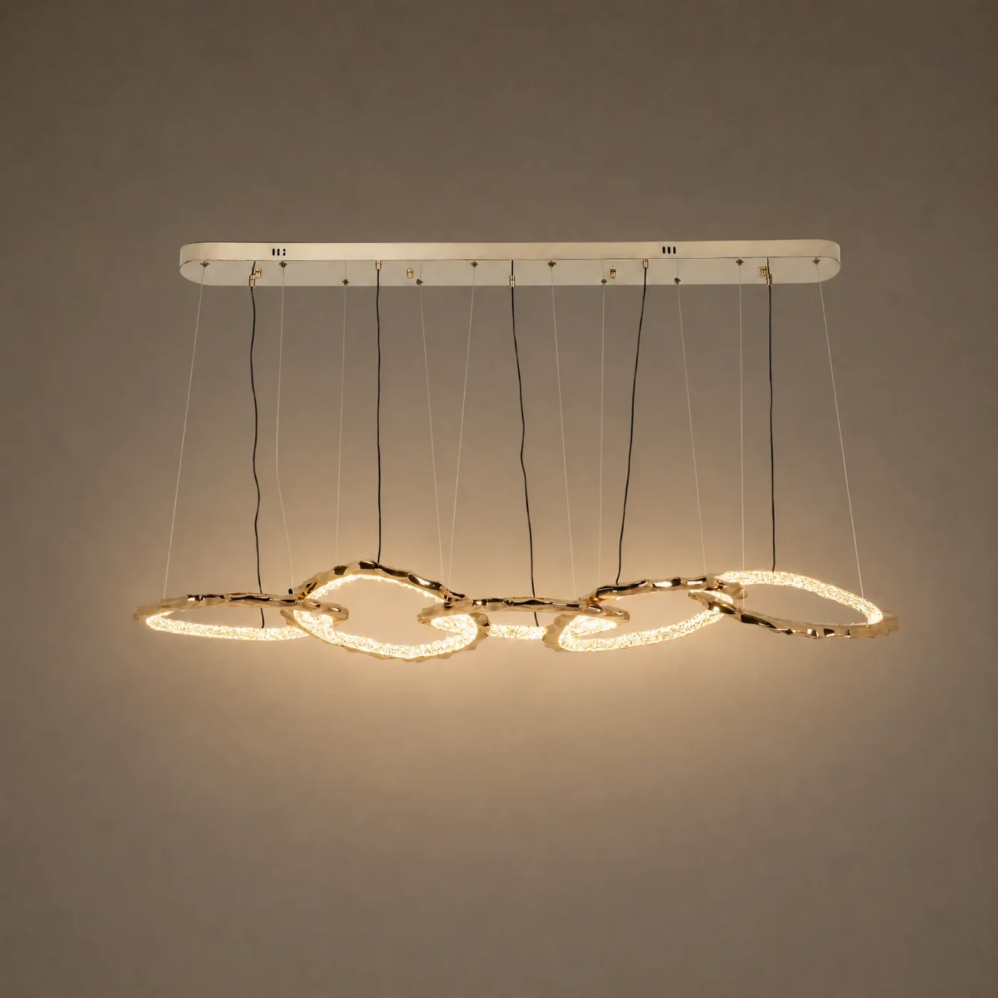 Chain Ring Linear Chandelier — lights on