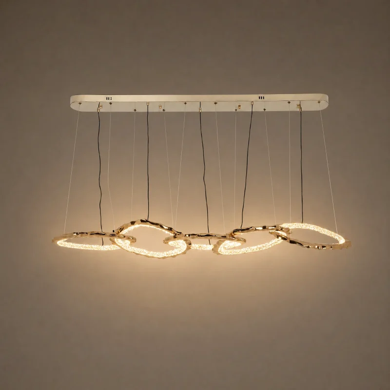 Chain Ring Linear Chandelier — lights on