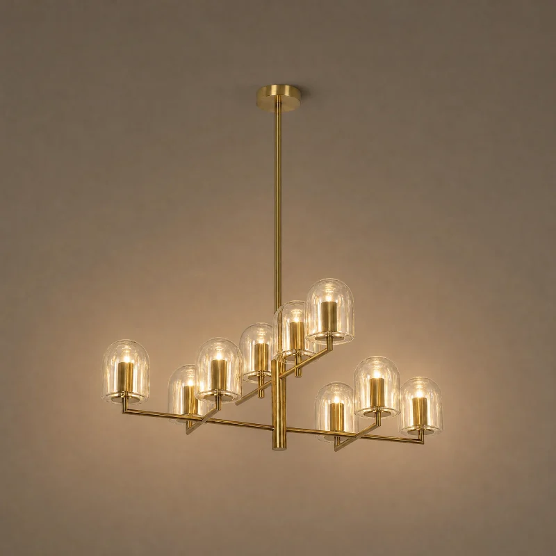 Cloche Glass Dome Chandelier — lights on