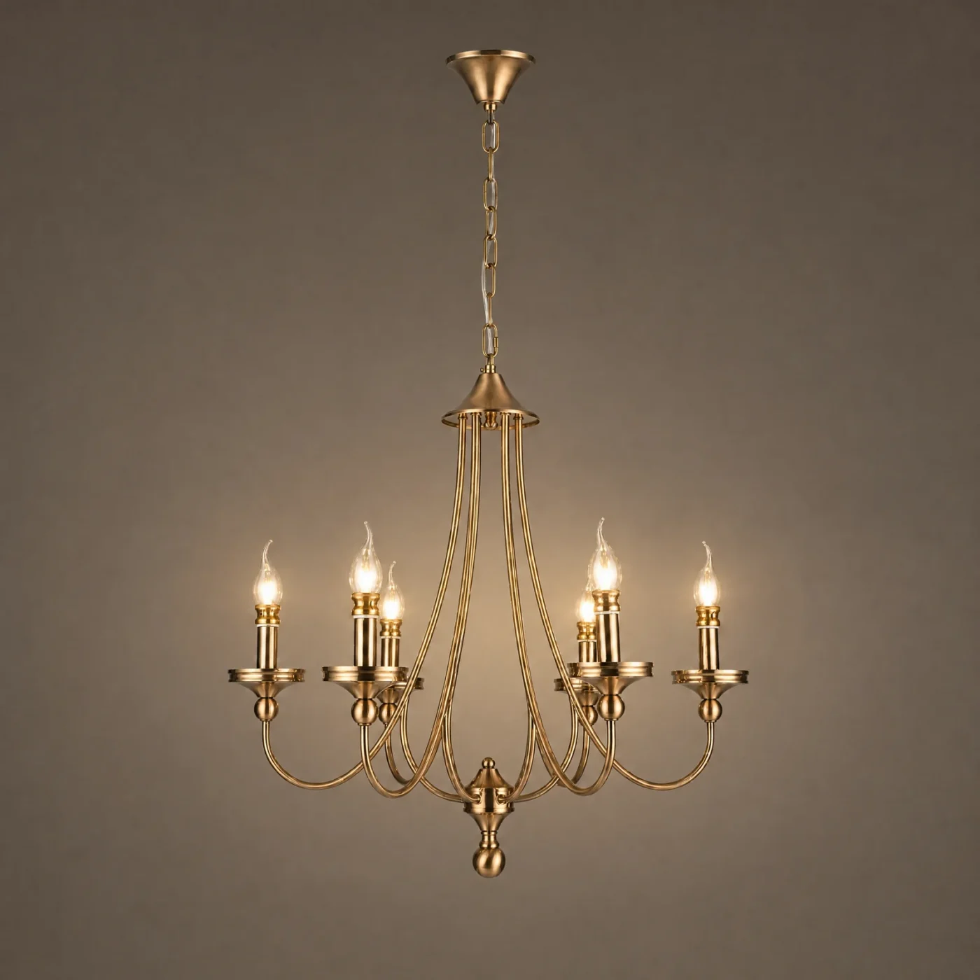 Colonial 6-Arm Chandelier — lights on