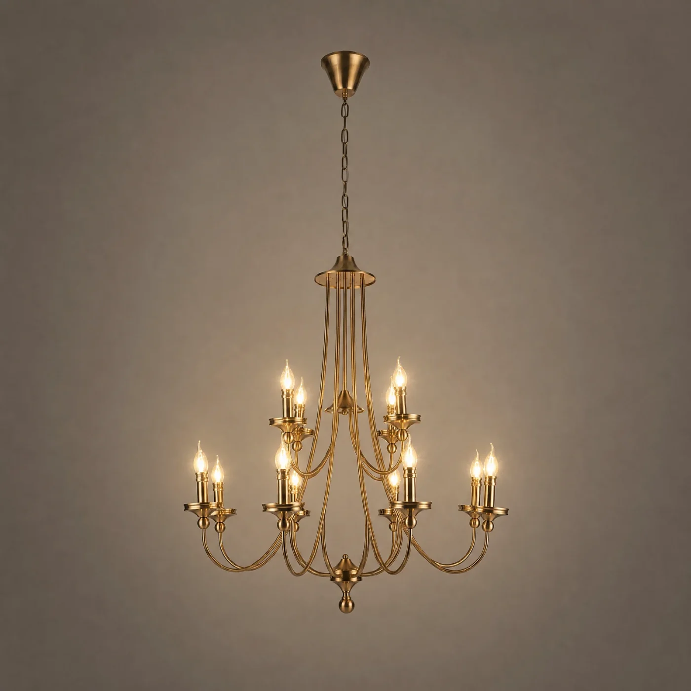 Colonial Two-Tier Chandelier — lights on