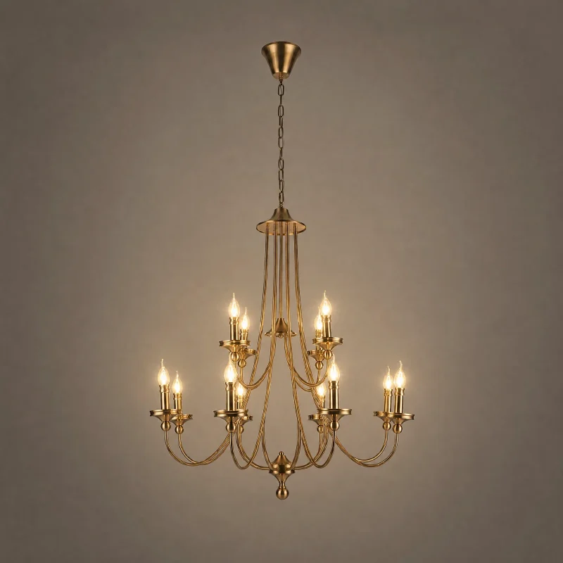 Colonial Two-Tier Chandelier — lights on