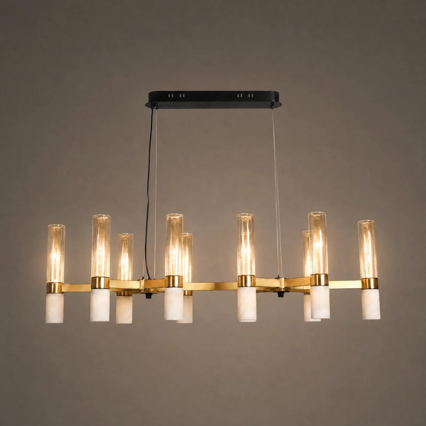 Ebony Onyx Linear Chandelier — lights on