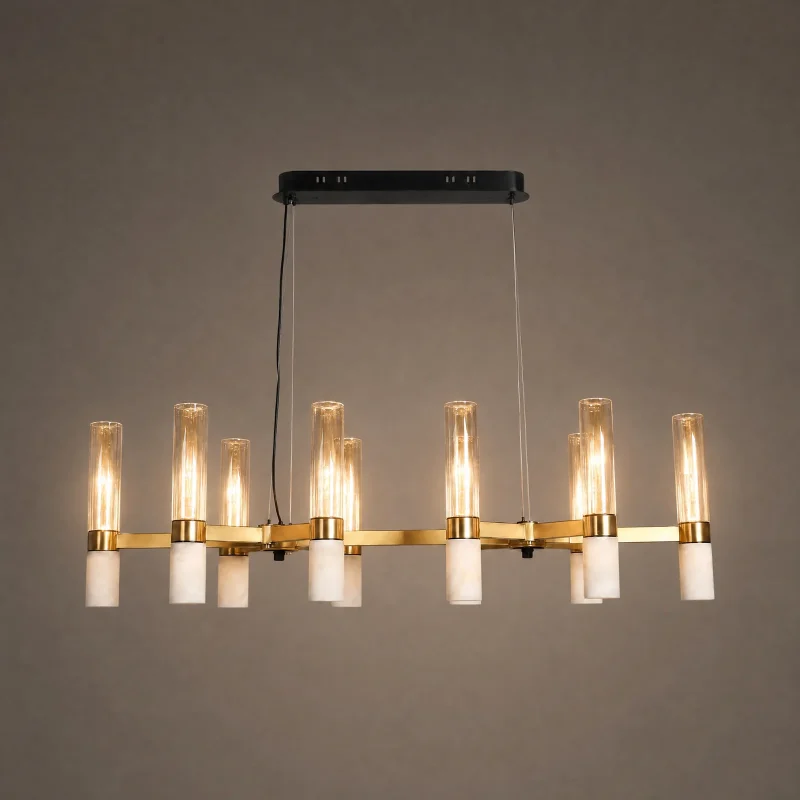 Ebony Onyx Linear Chandelier — lights on