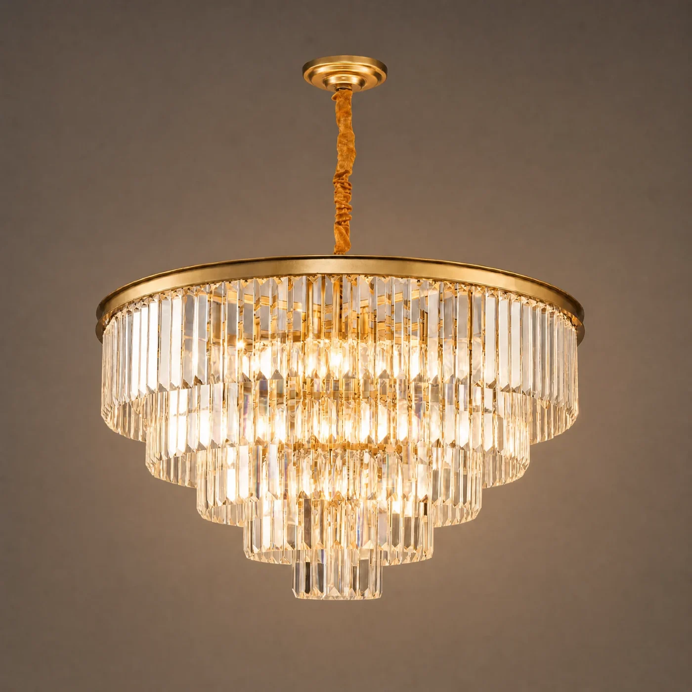 Empire Tiered Crystal Chandelier — lights on