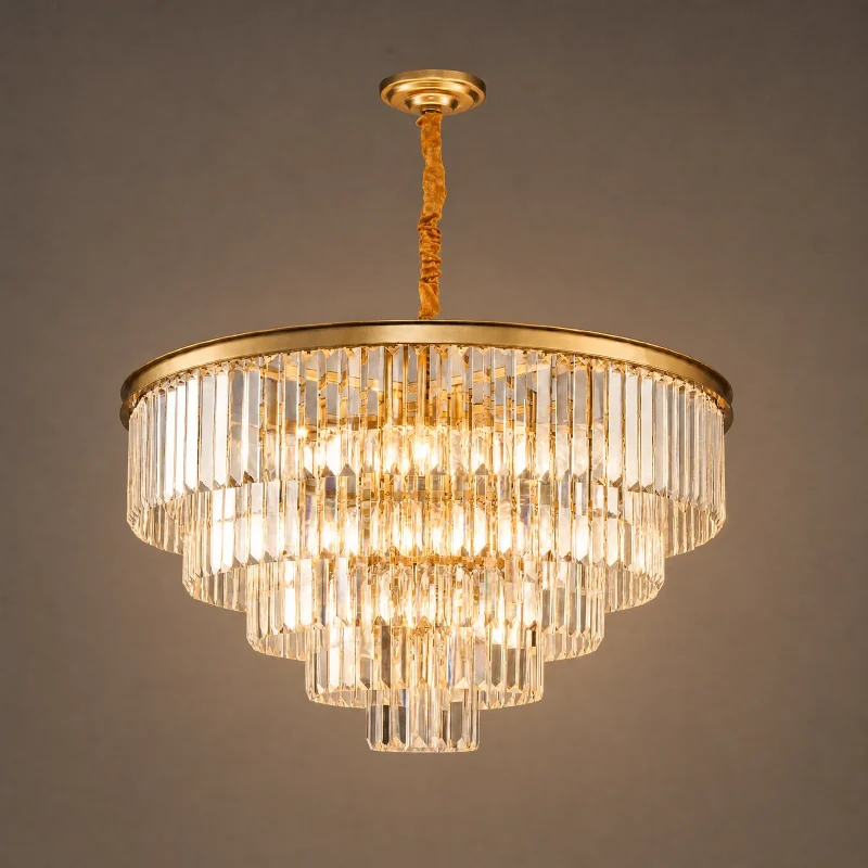 Empire Tiered Crystal Chandelier — lights on