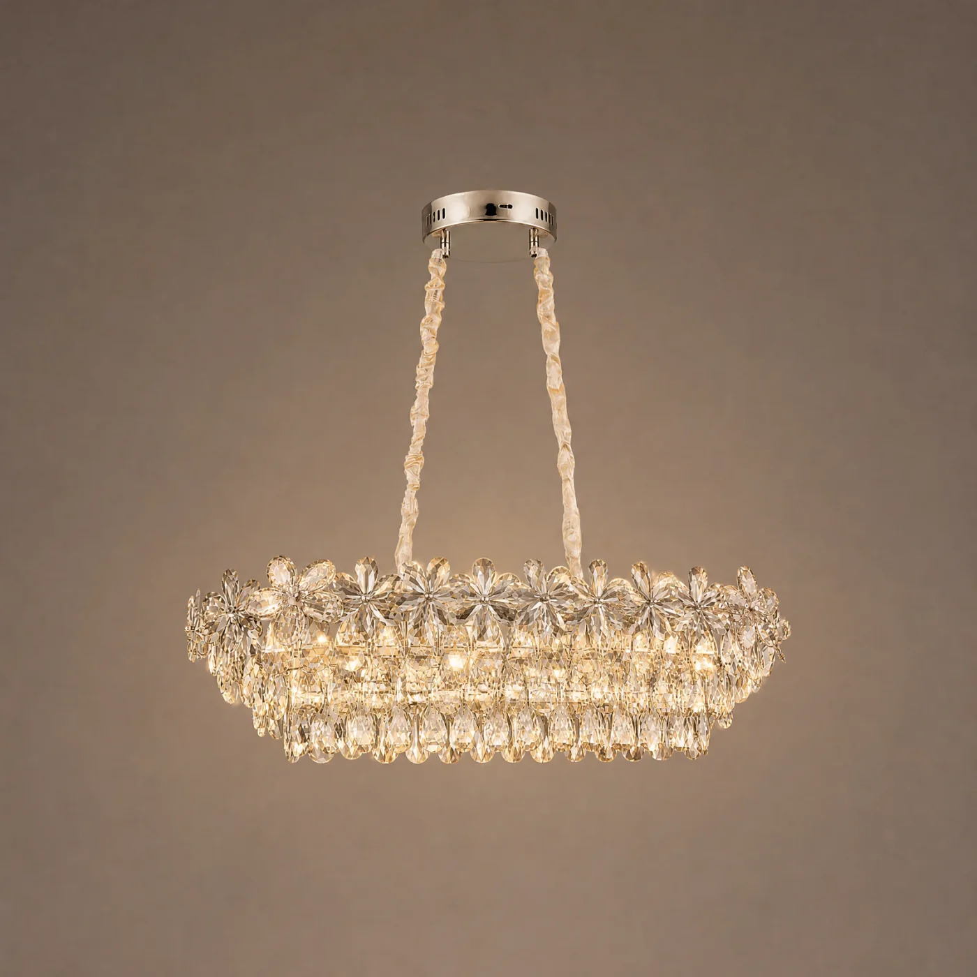 Fiori Crystal Oval Chandelier — lights on