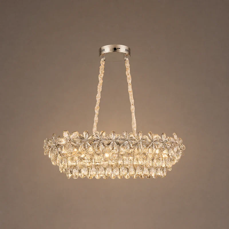 Fiori Crystal Oval Chandelier — lights on