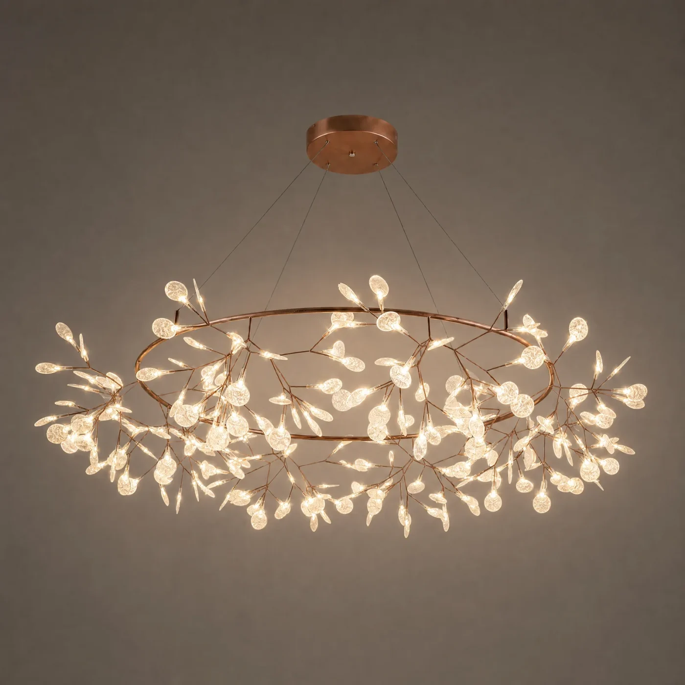 Firefly Copper Ring Chandelier — lights on