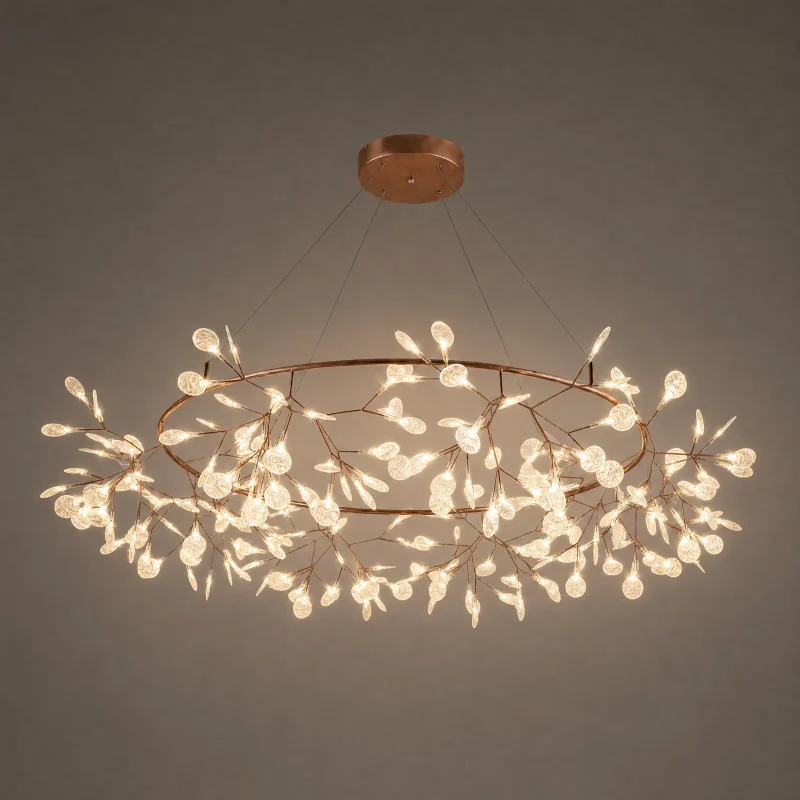 Firefly Copper Ring Chandelier — lights on