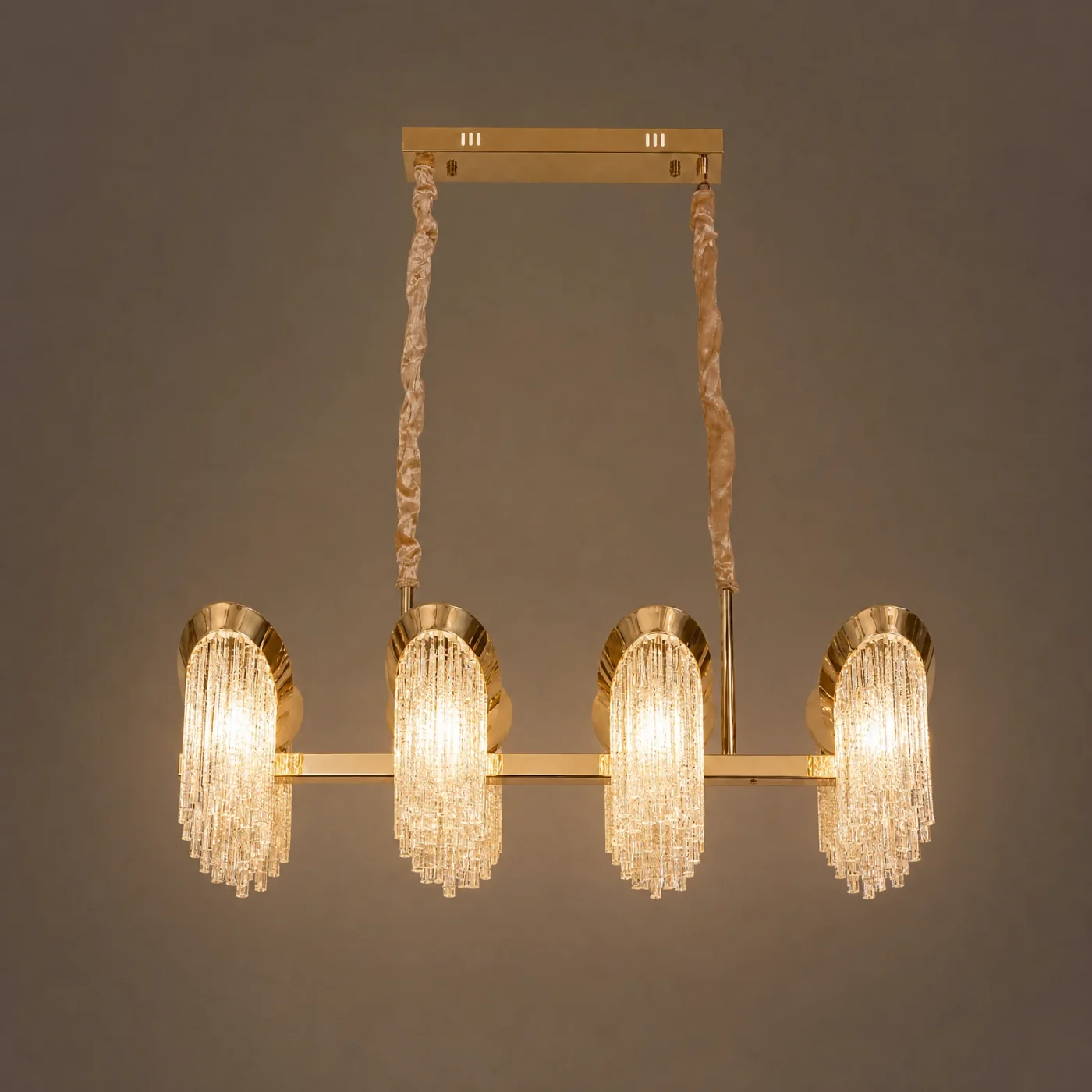 Fontaine Linear Chandelier — lights on