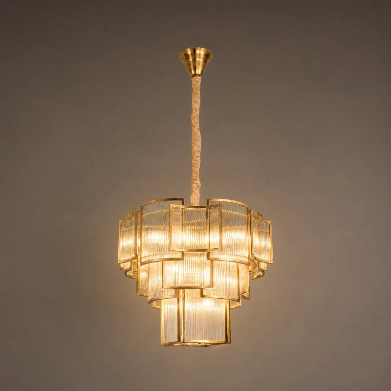 Gatsby Tiered Chandelier — lights on