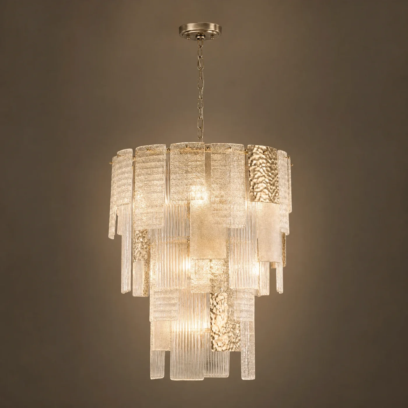Glacier Tiered Chandelier — lights on