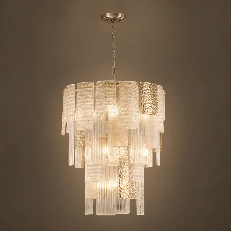Glacier Tiered Chandelier — lights on