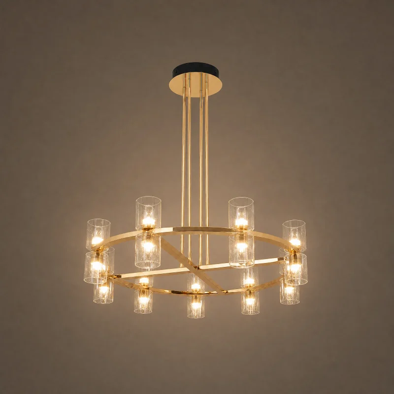 Halo Cylinder Ring Chandelier — lights on